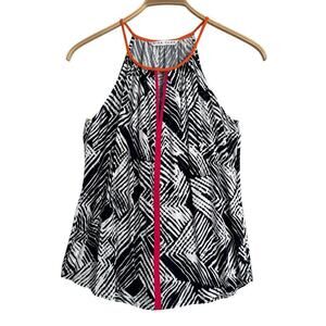 Trina Turk size XS Top Sleeveless Geometric Navy White Bold Trim